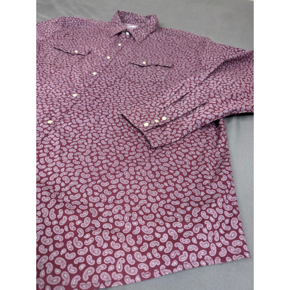Wrangler Wrancher Mens XXL Burgundy Paisley Western Snap Long Sleeve Shirt - Picture 8 of 16